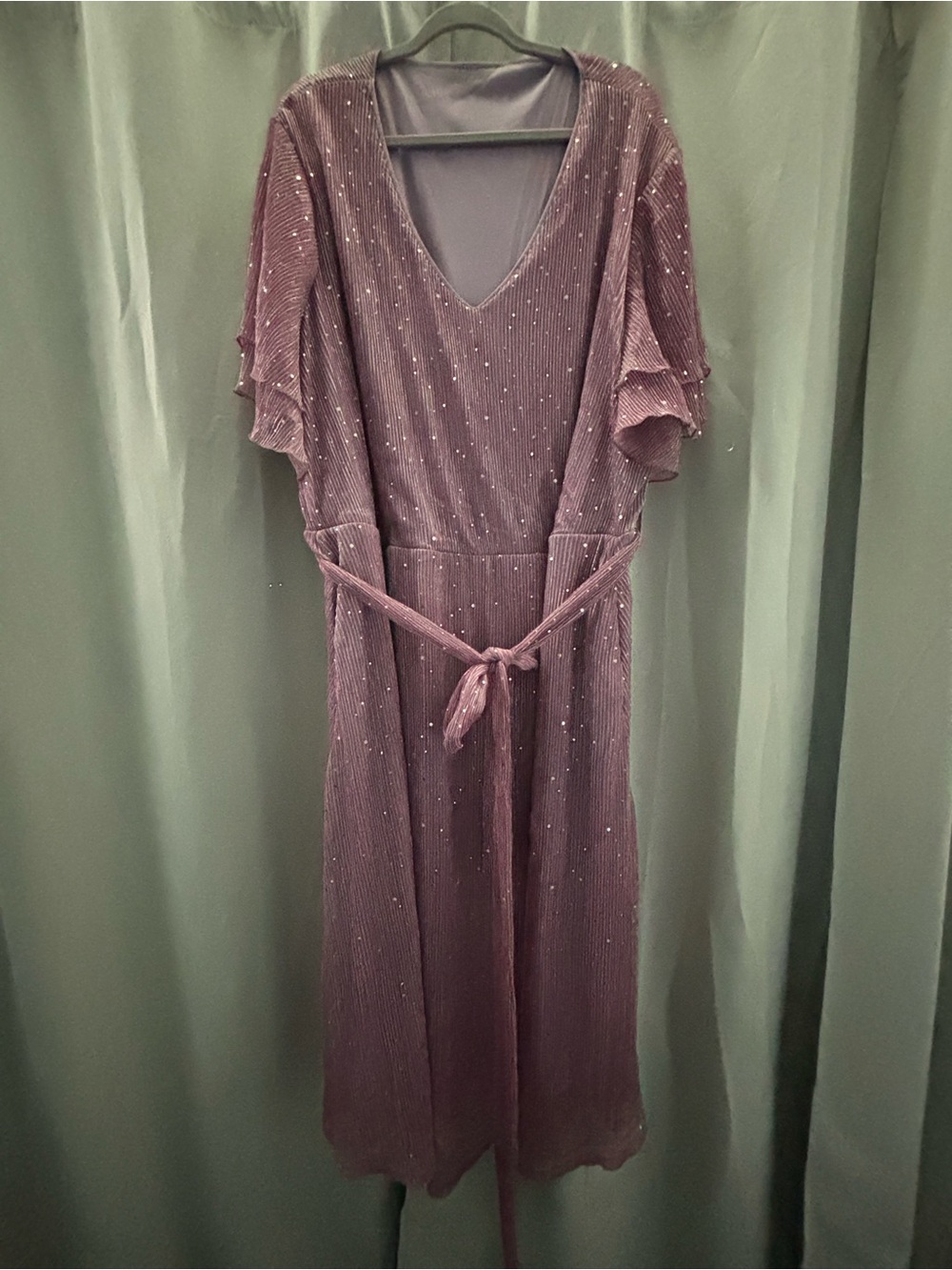 BloomChic Mauve Sparkle Midi Dress with Belt